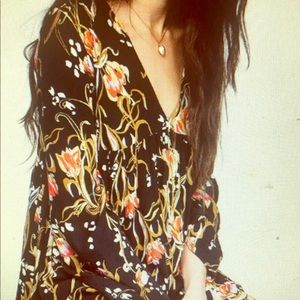 XS Free People Bella Black Orange Printed Tunic